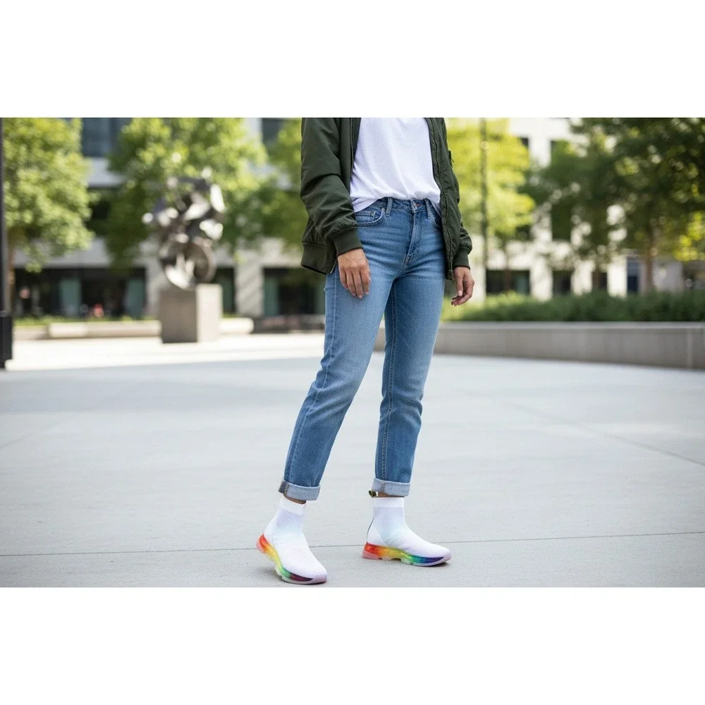 Michael Kors Kendra Rainbow Bootie White Knit Platform 5.5M 43T9KEFE7D